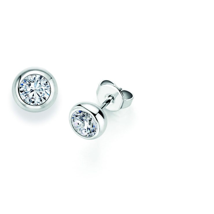 Silberfarbene Ohrstecker mit rundem, funkelndem Zirkonia
