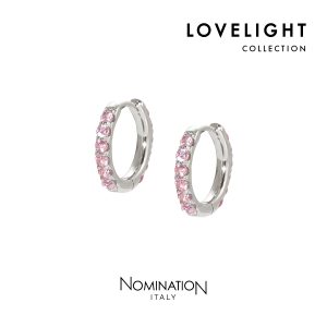 Elegante kleine Creolen aus silberfarbenem Material, rundum mit funkelnden rosa Zirkonia-Steinen besetzt, aus der Lovelight Collection von Nomination Italy