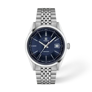 Tissot Visodate mit blauem Zifferblatt, Datumsanzeige und silberfarbenem Edelstahlgehäuse mit Edelstahlarmband