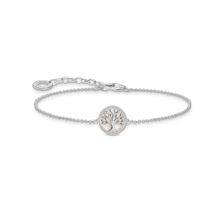 Filigranes Silberarmband mit rundem Lebensbaum-Motiv und funkelndem Zirkonia-Rand