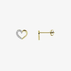 Romantische Ohrstecker in Goldoptik mit offenem Herzdesign. Eine Herzhälfte ist mit funkelnden weißen Zirkonia besetzt, während die andere in glänzendem Gold gehalten ist. Das elegante und zeitlose Design macht diese Ohrstecker zu einem liebevollen Accessoire für den Alltag und besondere Anlässe.