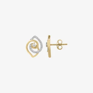 Goldene Ohrstecker mit spiralförmigem Design und funkelndem Diamantbesatz auf hellem Hintergrund