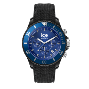 ICE Watch Chronograph mit blauem Zifferblatt, schwarzem Gehäuse und schwarzem Textilarmband